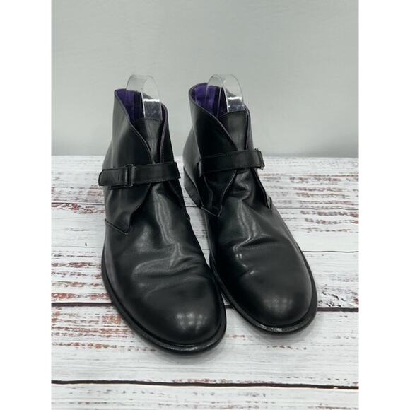 VTG Ralph Lauren Womens Ankle Boots Round Toe Purple Label Leather Black Size 9B - Picture 1 of 16